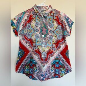 Parsley & Sage Multicolor Paisley Button-Front Short Sleeve Top